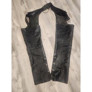 UNIK Black Leather Chaps Adult Small Motorcycle Biker Pants Zip Snap Adjustable